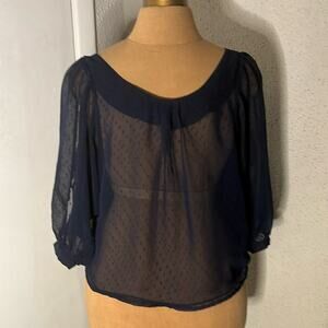 Xhilaration Sheer Navy Polka Dot Blouse  S Twee Classic Coquette Contemporary